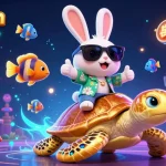 Play exciting slot games at qqmacan with vibrant visuals of lucky symbols and a dazzling background.