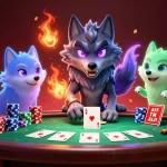 Experience thrilling gameplay with UU88 alongside captivating ghostly wolves in a vibrant casino scene.