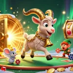 Engage in rokok88 login to experience a vibrant holiday-horror casino scene filled with treasures and 3D characters.