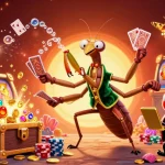 Spin the reels of Lucky88 with the vibrant casino scene featuring a giant mantis and ladybug pit boss.