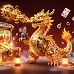 Experience markas138's vibrant slots with golden dragon and treasure in ultra-detailed 3D illustration.