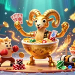 Experience the excitement of the best instant payout casino with cheerful sushi and ramen characters together.
