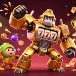 Experience epic wins with the qs88 golden gorilla mech and exploding treasure in this vibrant casino scene.