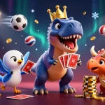 five88pc showcases a vibrant scene with playful dinosaurs engaging in casino-themed tasks surrounded by sports balls.