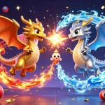 Experience the vibrant Hitclub casino scene with dynamic dragons battling in a rich gambling atmosphere.