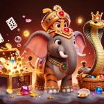 Engage with lucky88mb's vibrant casino atmosphere featuring majestic characters and treasure elements.