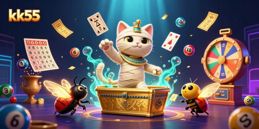 Experience thrilling gaming adventures with kk55 at a vibrant pyramid casino scene.