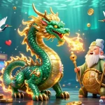 Engage with interactive features of cm88, showcasing a vibrant 3D casino scene filled with dragons and games.