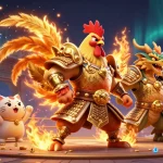 Win big at Net88 with dynamic fighting rooster warriors amidst glowing casino elements.