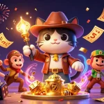 Join the adventure at gg88 with a cartoon explorer cat uncovering casino treasures in vibrant settings.