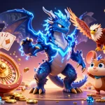Experience the excitement of RED88, featuring thunderous characters amidst casino elements.