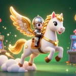 Engage with the vibrant action of trang chủ TR88, showcasing a celestial horse and knight amidst glowing gaming elements.