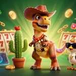 llwin guides players through engaging slot games with a fun dinosaur theme and vivid casino elements.